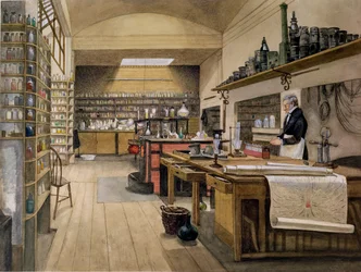 Sergeant Anderson in het kelderlaboratorium, 1852